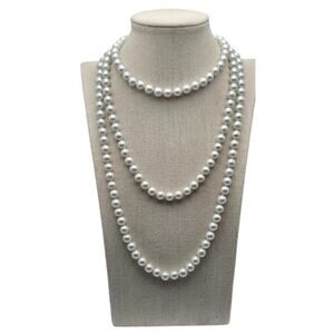 Ivory Faux Pearl Knotted Strand Long Layering Necklace – Classic Elegance